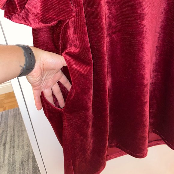 Oversized Velvet Midi T-shirt Dress | Burgundy - Picture 4 of 6